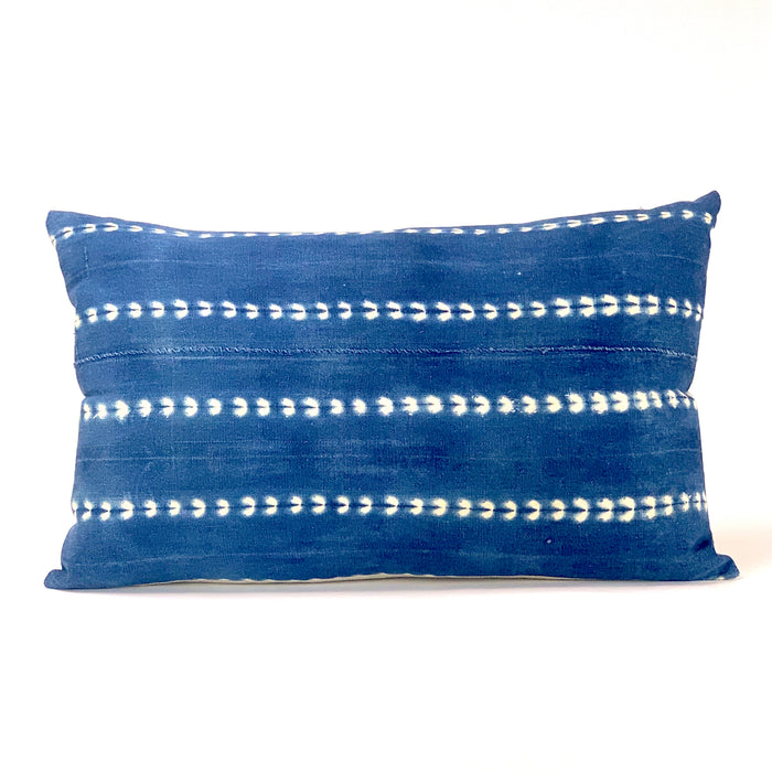 indigo and cream shibori stripe lumbar pillow 