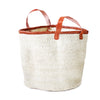 Large floor bin made of white sisal with natural leather handles