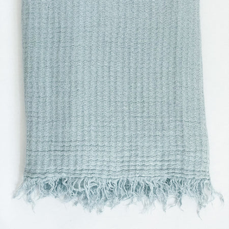 The Simple Linen Throw by Hawkins NY is a summer house essential. Made from soft tumbled Belgian linen in a airy waffle weave. Sky Blue. Measures 50" x 70"