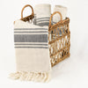 hand loomed Turkish linen towel in cream with black stripes