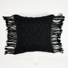 Black crochet pillow with fringe trim