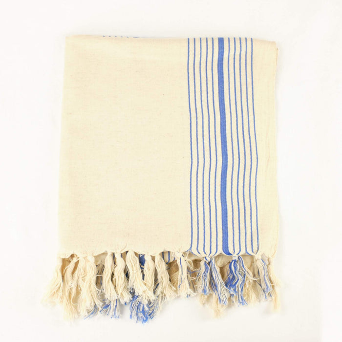 Turkish towel in cream and blue stripe