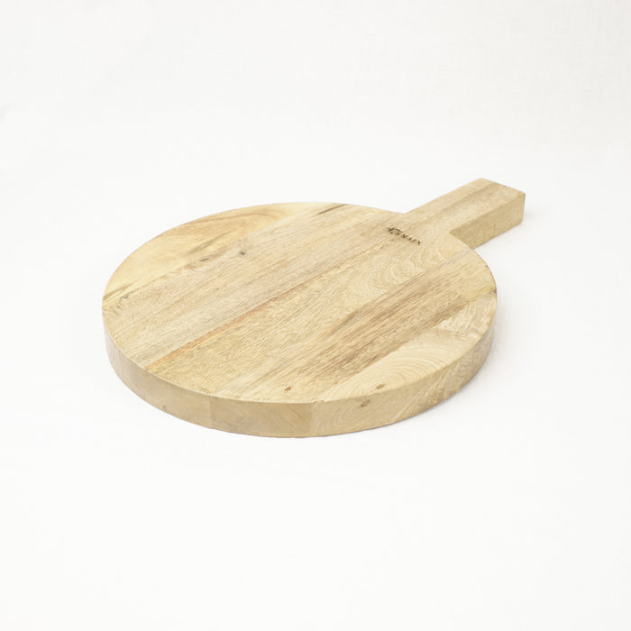 Large round wood cheese board. Natural wood with waxed finish.
