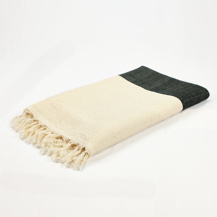 soft Turkish cotton throw in cream and black with fringe