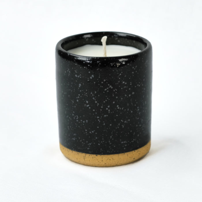 Norden ceramic candle, black speckled stoneware