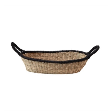 The Mali seagrass basket with black handles and trim. The perfect size to hold mail or keys.