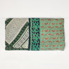 vintage kantha quilt in cotton with green and aqua pattern