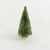 Pine green bottle brush tree with natural wood base. Available in small 6" or medium 9".