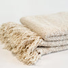 Cream boucle' throw. Soft and luxurious throw with fringe edges adds an element of texture and sophistication to neutral decor. Woven in a soft 100% cotton boucle' yarn. Measures 50" w x 60"l.