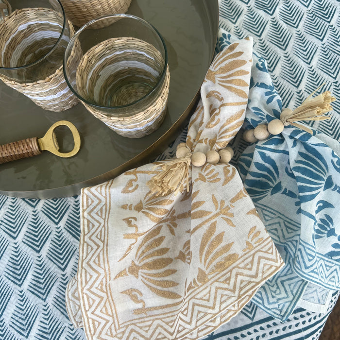 Hamptons napkin ring shown styled with our block print bandanas which double as a table napkin. Napkins/bandanas sold separately.