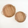 The Roundhill trays shown in medium and large. Each tray is hand woven using natural rattan. They stack together for display. Each sold separately.