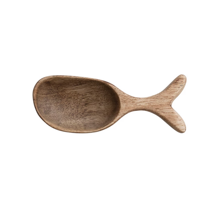 Mango wood fish scoop. Hand carved. 5" length.