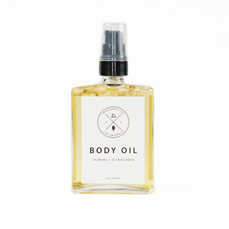 Jasmine & Citrus Rose Body Oil by Birchrose. Organic floral infused body oil with spray top to hydrate skin.