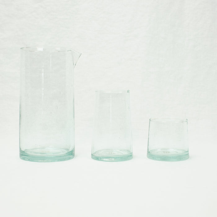 Set of Recycled Glassware, pitcher, large tumber & medium tumbler shown.