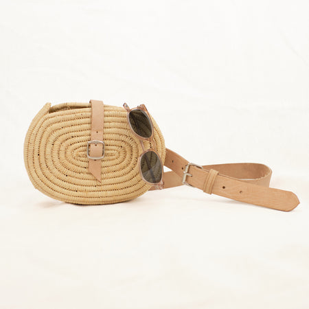 seagrass belt bag with natural leather strap