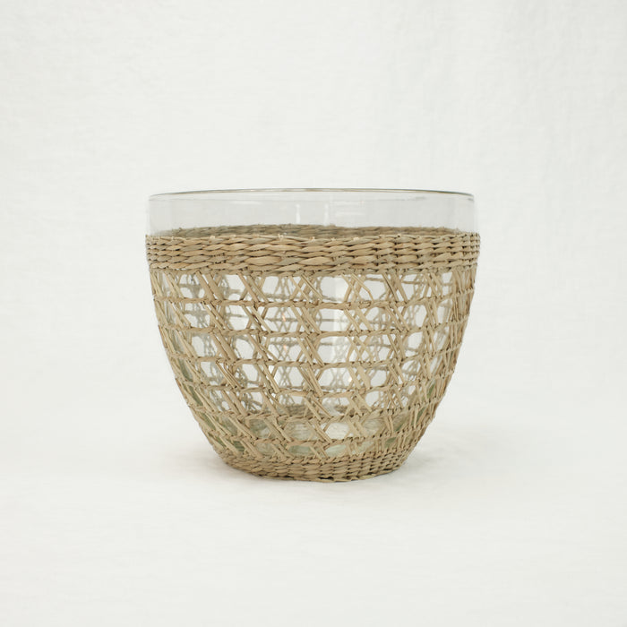 Medium glass serving bowl in a dried seagrass cage.