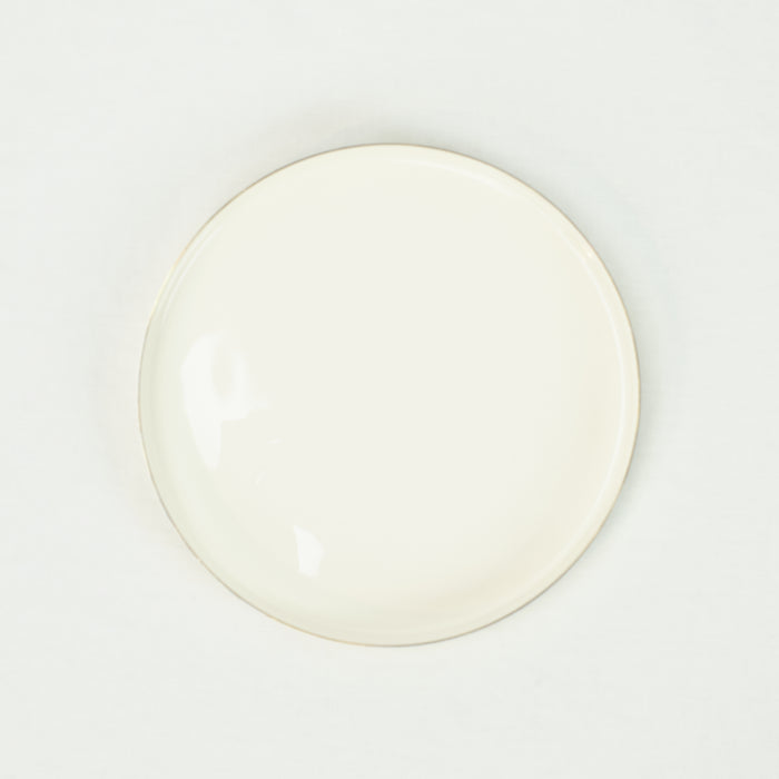 White enamel and brass circular tray by Hawkins NY.