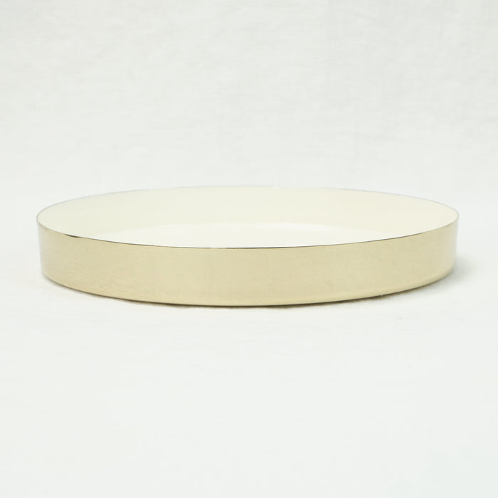 Louise Tray in white enamel with brass exterior by Hawkins NY.